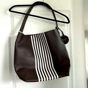 Henri Bendel, brown and white shopping tote. Leather